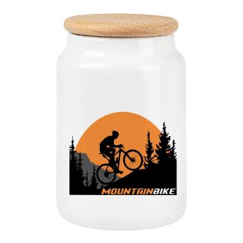 Mountainbike - Keksdose mit Holzdeckel - Weiß - Vorne