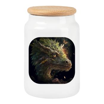 Magical forest Dragon - Cookie Jar with Wooden Lid - white - Front