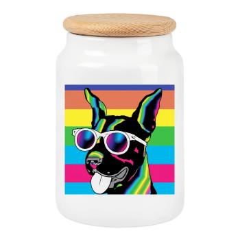 Psychedelische Welpen-Regenbogenbrille - Keksdose mit Holzdeckel - Weiß - Vorne