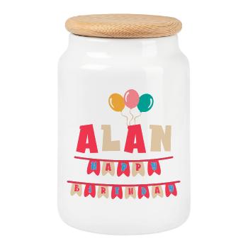 Alan T-Shirt Happy Birthday Happy Birthday - Keksdose mit Holzdeckel - Weiß - Vorne