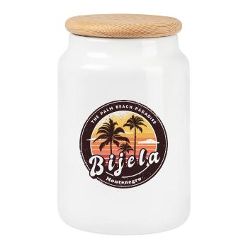Bijela Montenegro palm beach design - Cookie Jar with Wooden Lid - white - Front