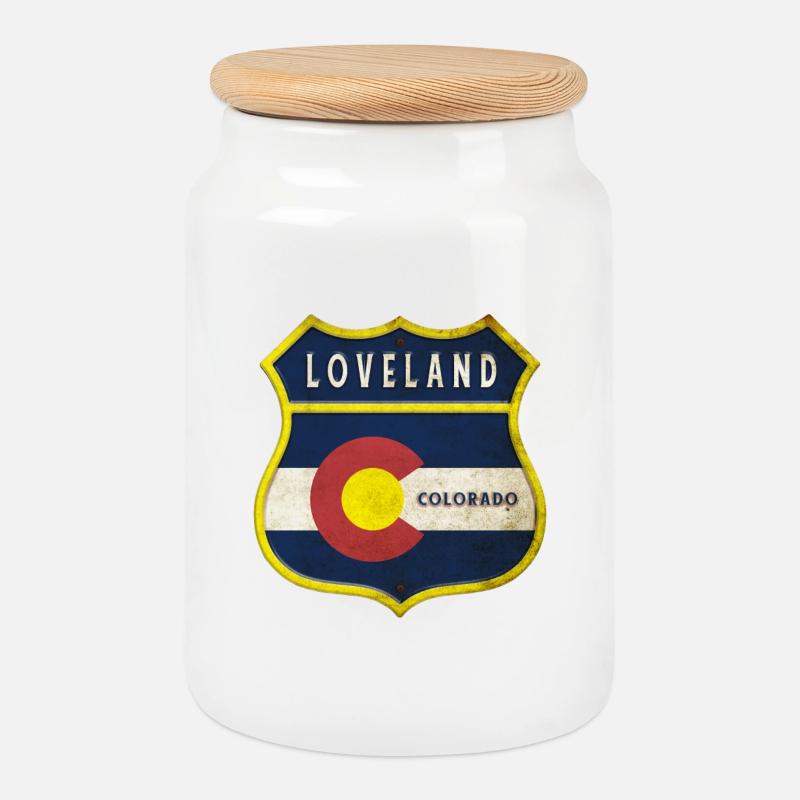 Loveland Colorado Wappen Design - Keksdose mit Holzdeckel - Weiß