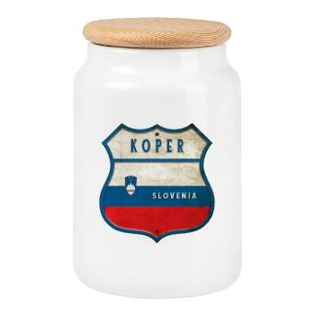Koper Slowenien Flaggen Wappen Design - Keksdose mit Holzdeckel - Weiß - Vorne