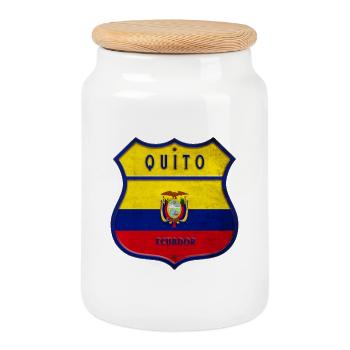 Quito Ecuador Wappen Flaggen Design - Keksdose mit Holzdeckel - Weiß - Vorne