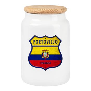Portoviejo Ecuador Wappen Flaggen Design - Keksdose mit Holzdeckel - Weiß - Vorne