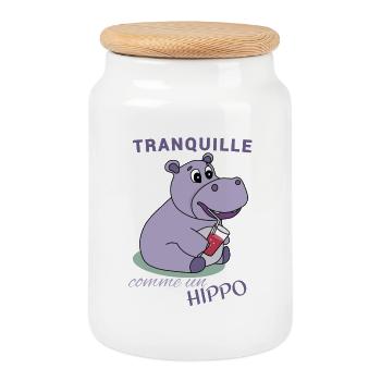 Tranquille comme un Hippo - Boîte à biscuits avec couvercle en bois - blanc - Devant