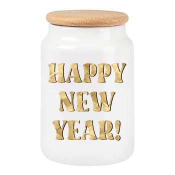 Happy New Year 2027 - Cookie Jar with Wooden Lid - white - Front