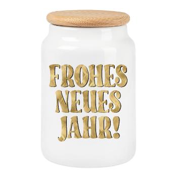 FROHES NEUES JAHR - 2027 - Keksdose mit Holzdeckel - Weiß - Vorne
