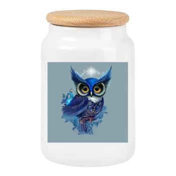 Die elegantesten Greifvögel Die schöne Fantá-Eule - Keksdose mit Holzdeckel - Weiß - Vorne