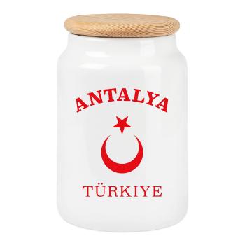 ANTALYA - Turkey - Türkiye - Cookie Jar with Wooden Lid - white - Front