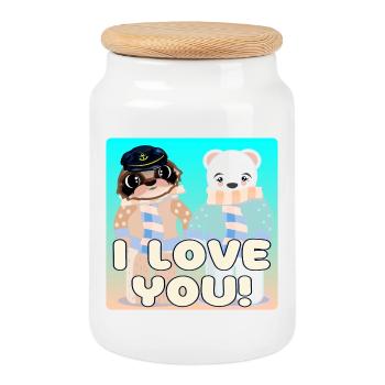 CITATION SAINT-VALENTIN - COUPLE DE VOILIERS - OURS - Boîte à biscuits avec couvercle en bois - blanc - Devant