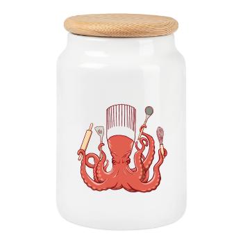 Octopus Chef de Cuisine - Keksdose mit Holzdeckel - Weiß - Vorne