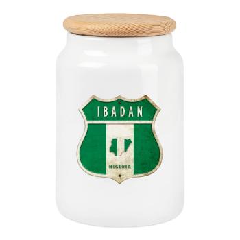 Design du drapeau d'Ibadan, Nigeria - Boîte à biscuits avec couvercle en bois - blanc - Devant