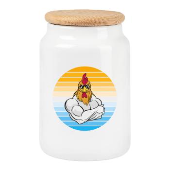 Poulet avec des lunettes de soleil cool - Boîte à biscuits avec couvercle en bois - blanc - Devant