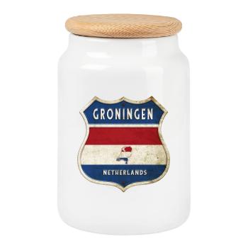Groningen Niederlande Wappen Design - Keksdose mit Holzdeckel - Weiß - Vorne