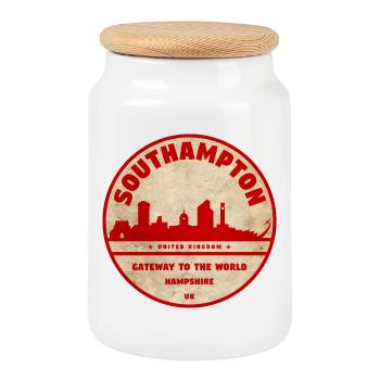 Southampton Skyline Badge - Cookie Jar with Wooden Lid - white - Front