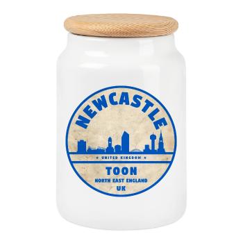 Newcastle Toon Skyline Badge - Cookie Jar with Wooden Lid - white - Front