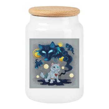 Haunted Plüschpuppe: Haunted Wolf Plüsch - Poster - Keksdose mit Holzdeckel - Weiß - Vorne
