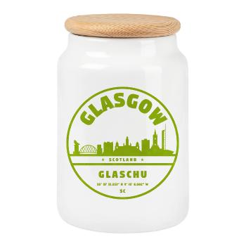 Glasgow Skyline Green Round Logo - Cookie Jar with Wooden Lid - white - Front