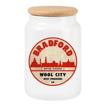 Bradford Wool City Emblem - Cookie Jar with Wooden Lid - white - Front