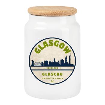 Glasgow Skyline Vintage Badge - Keksdose mit Holzdeckel - Weiß - Vorne