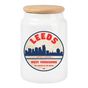 Leeds West Yorkshire Emblem - Keksdose mit Holzdeckel - Weiß - Vorne
