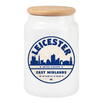 Leicester Skyline Round Logo East Midlands - Cookie Jar with Wooden Lid - white - Front