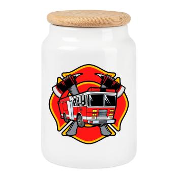Pompier Pompier Protection contre l’incendie Sauveteur de brigade incendie - Boîte à biscuits avec couvercle en bois - blanc - Devant