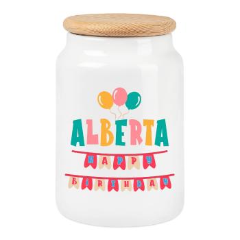 t-shirt joyeux anniversaire Alberta joyeux anniversaire - Boîte à biscuits avec couvercle en bois - blanc - Devant