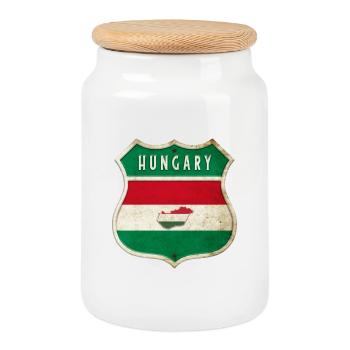 Hungary coat of arms flag design - Cookie Jar with Wooden Lid - white - Front