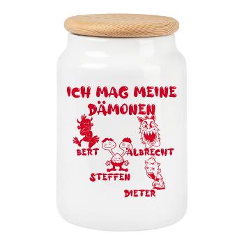 Ich mag meine Dämonen - Keksdose mit Holzdeckel - Weiß - Vorne