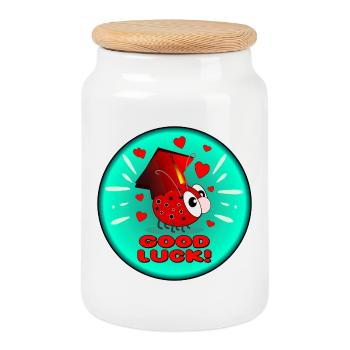 GOOD LUCK WISHES - GRADUATION GOWN - Cookie Jar with Wooden Lid - white - Front