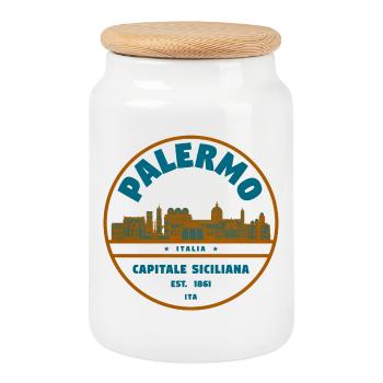 Palermo Capitale Siciliana Skyline - Keksdose mit Holzdeckel - Weiß - Vorne