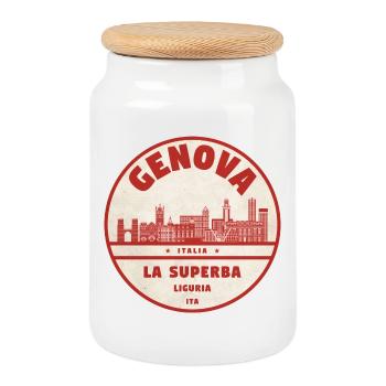 Panorama de la ville ancienne de Genoa Italia - Boîte à biscuits avec couvercle en bois - blanc - Devant