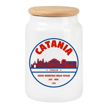 Logo du Catania Skyline Round Italie - Boîte à biscuits avec couvercle en bois - blanc - Devant