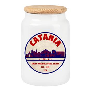 Catania Skyline Vintage Badge - Keksdose mit Holzdeckel - Weiß - Vorne
