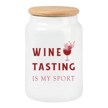 Wine tasting is my sport - Cookie Jar with Wooden Lid - white - Front