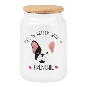 Français Bulldog - La vie est meilleure avec un Frenchie - Boîte à biscuits avec couvercle en bois - blanc - Devant