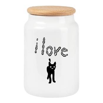 I LOVE CATS - Cookie Jar with Wooden Lid - white - Front