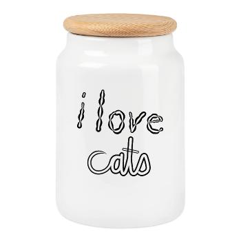 I LOVE CATS - Cookie Jar with Wooden Lid - white - Front