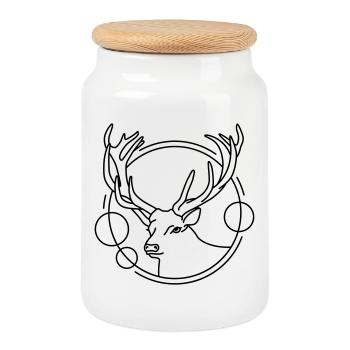 Deer in Geometric Shape - Line Art Design - Cookie Jar with Wooden Lid - white - Front