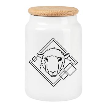 Sheep in Geometric Shape - Line Art Design - Cookie Jar with Wooden Lid - white - Front