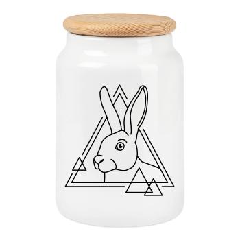 Rabbit in geometric shape - line art design - Cookie Jar with Wooden Lid - white - Front