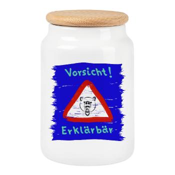 Vorsicht Erklärbär - Keksdose mit Holzdeckel - Weiß - Vorne