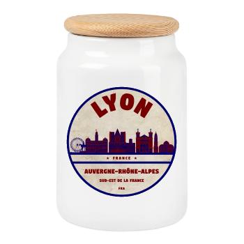 Insigne vintage de la Skyline de Lyon - Boîte à biscuits avec couvercle en bois - blanc - Devant
