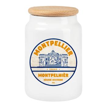 Insigne vintage Montpellier Occitanie - Boîte à biscuits avec couvercle en bois - blanc - Devant