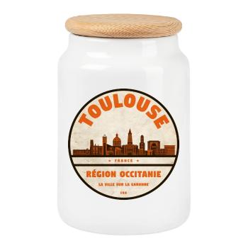 Toulouse Skyline Badge - Cookie Jar with Wooden Lid - white - Front