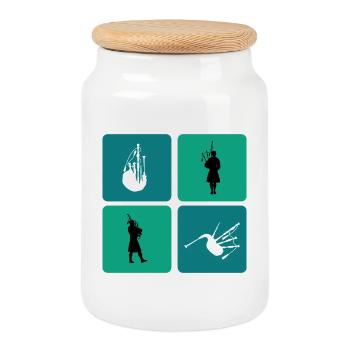 Design de cornemuse - Boîte à biscuits avec couvercle en bois - blanc - Devant