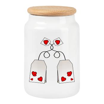 Thé de la Saint-Valentin - Boîte à biscuits avec couvercle en bois - blanc - Devant