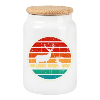 Cercle de Cerfs au coucher de soleil rétroonde - Boîte à biscuits avec couvercle en bois - blanc - Devant